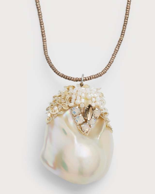 Crystal & Mother-of-Pearl Embellished Baroque Pearl Necklace